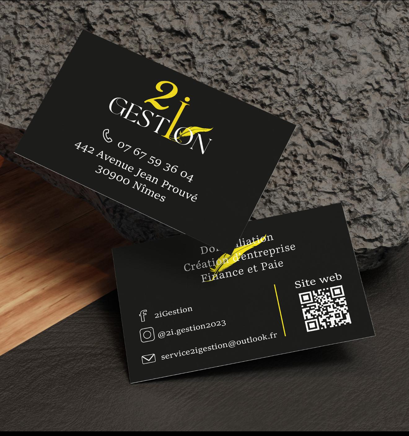 Carte de visite 2i Gestion noire et jaune